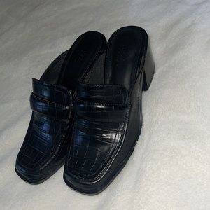 ASOS DESIGN Sky padded heeled loafers in black